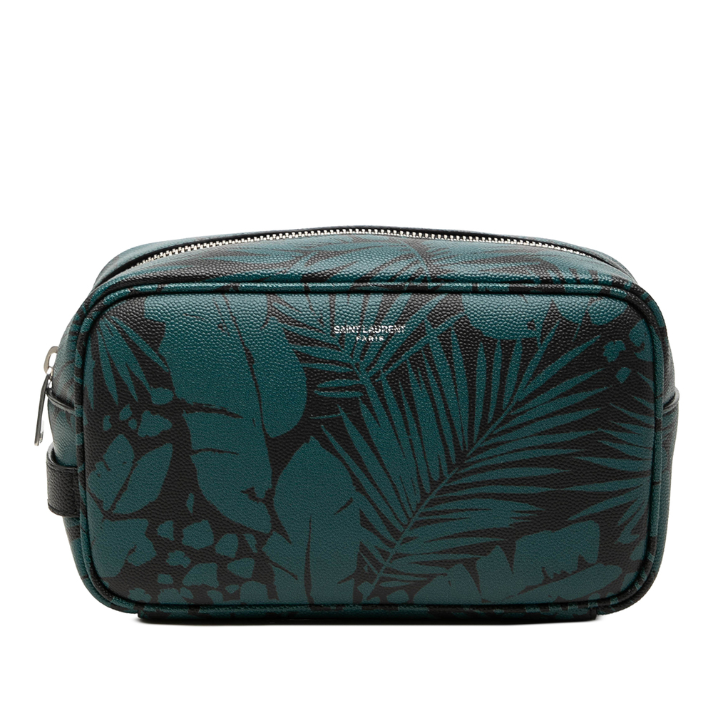 Pre-Loved Saint Laurent Grain De Poudre Tropical Palm Pouch